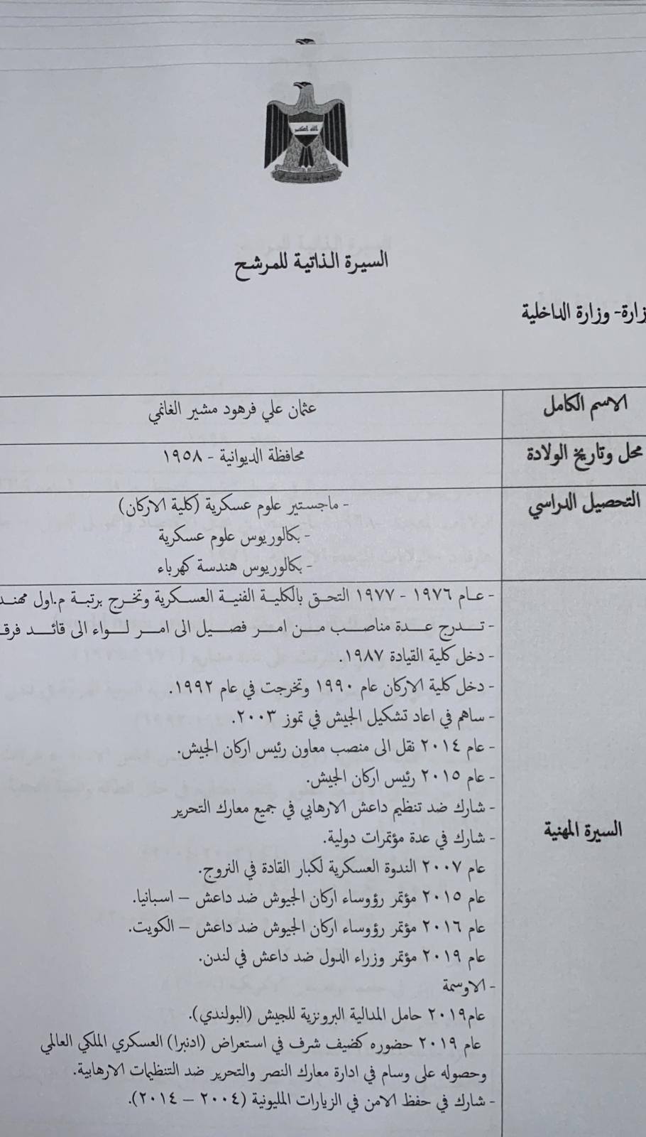 السير الذاتية للمرشحين لمناصب وزارية في حكومة الكاظمي